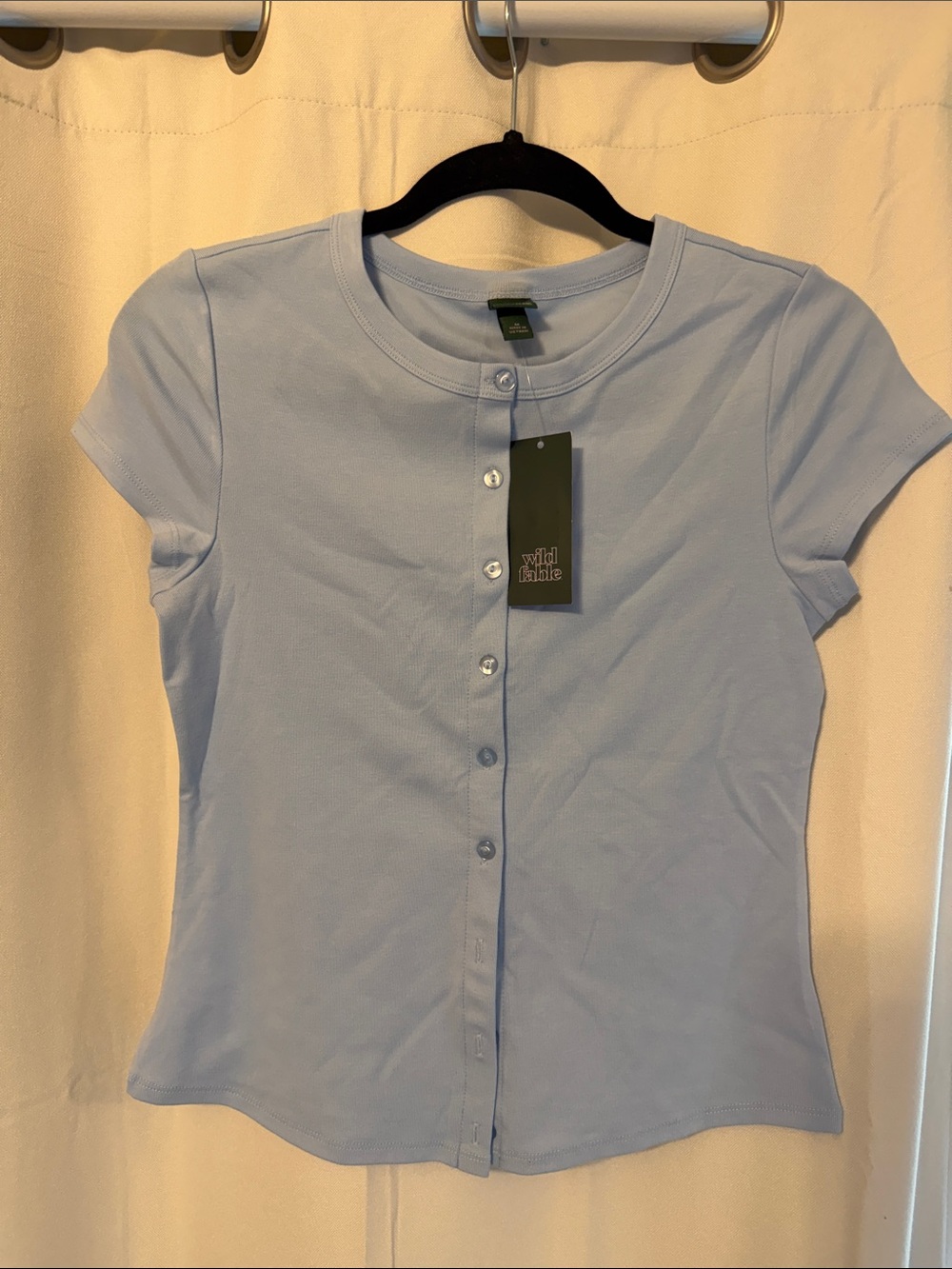 wild fable Light Blue Short Sleeve Button-Front Top